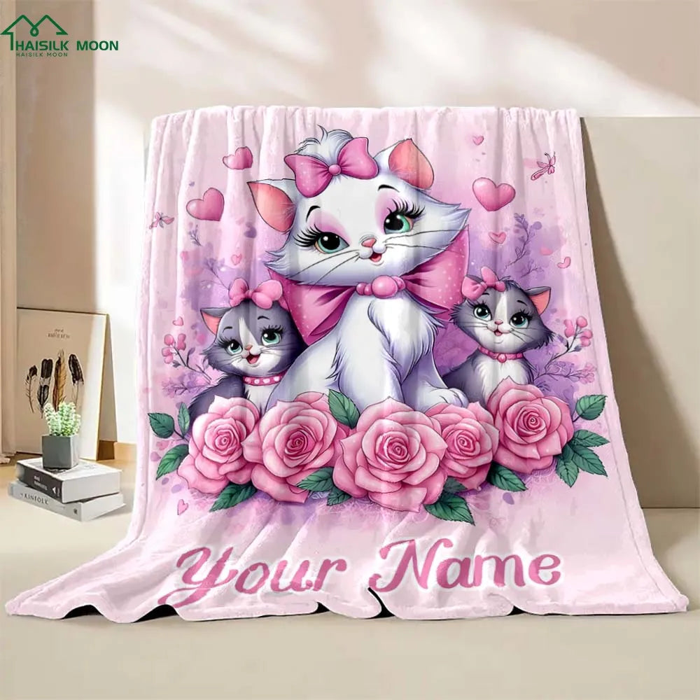 Custom Name Personalized Blanket Disney Cat Marie Printed for Sofa Bed Travel Camping Blanket Suitable for Birthday Holiday Gift 9 so