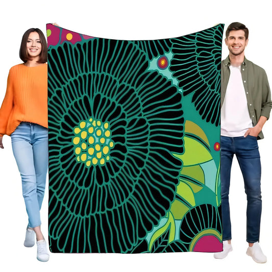 Couverture florale abstraite vibrante, flanelle douce