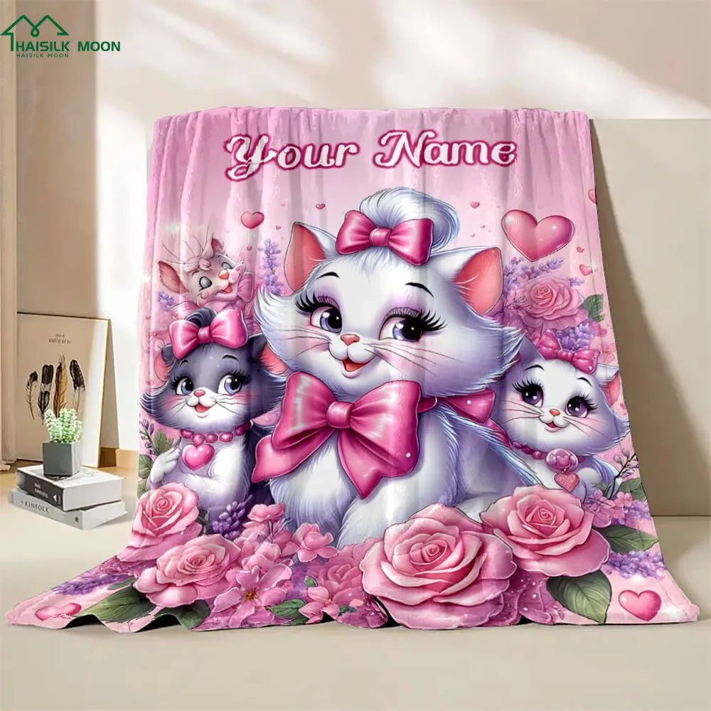 Custom Name Personalized Blanket Disney Cat Marie Printed for Sofa Bed Travel Camping Blanket Suitable for Birthday Holiday Gift 9 so